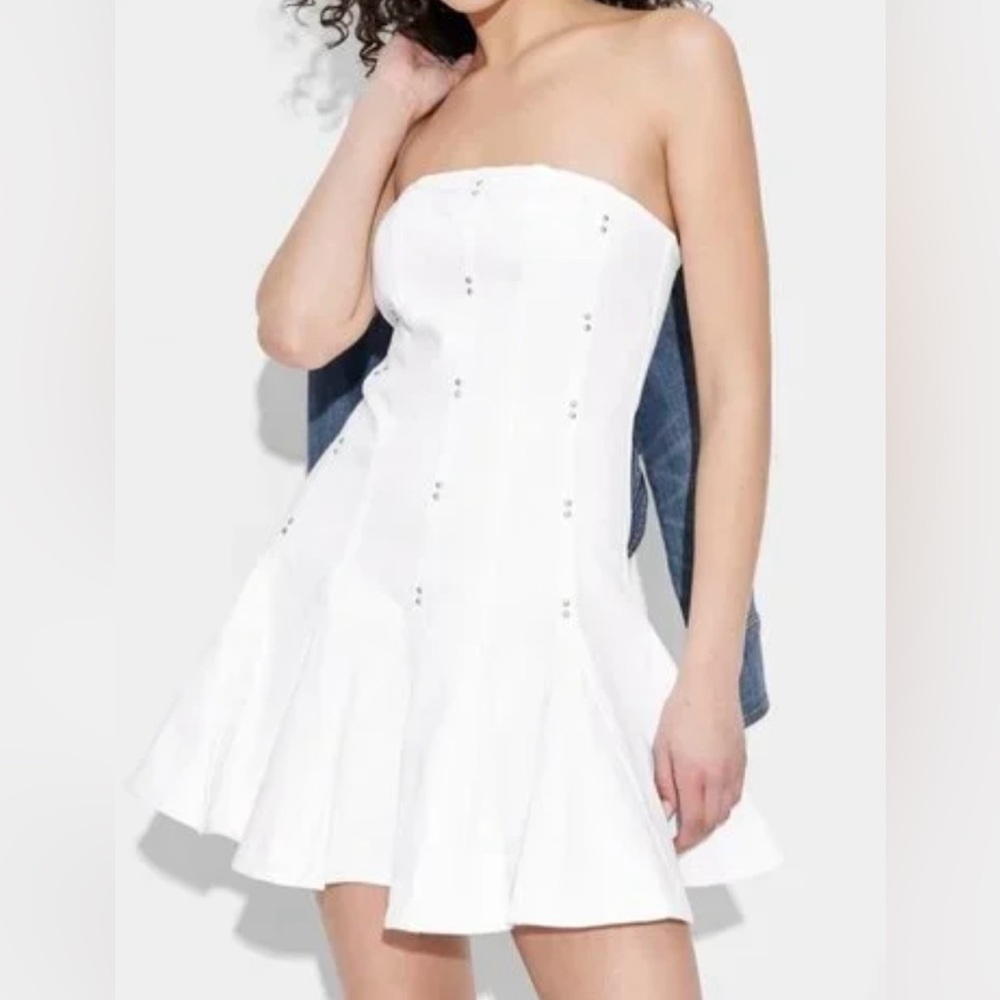 Wild fable Women's Denim Pleated Mini A-Line Dress. 80% recycled cotton size L